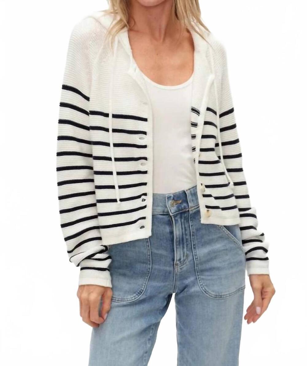 NEW SIX/FIFTY annalora striped button up hoodie in navy